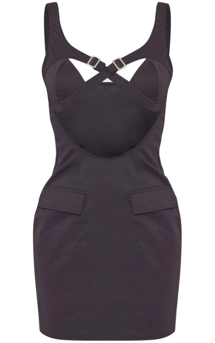 Woven Buckle Trim Cargo Style Bodycon Dress-PrettyLittleThing Clearance