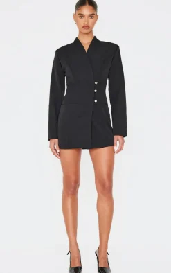 Woven Button Detail Blazer Dress-PrettyLittleThing Sale