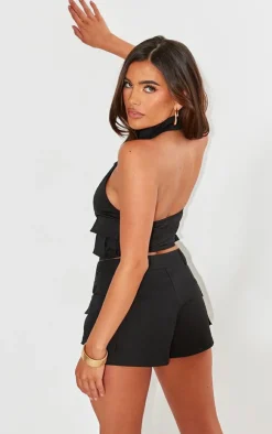 Sale PrettyLittleThing Woven Cargo High Neck Fitted Top Black