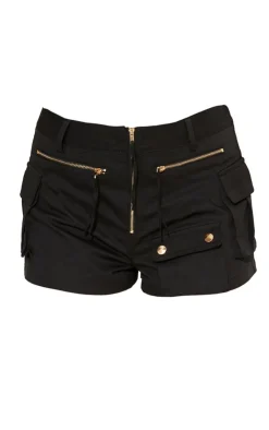 Hot PrettyLittleThing Woven Cargo Zip Front Hot Pants Black