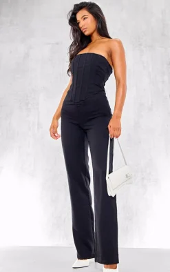 Woven Corset Detail Straight Leg Jumpsuit-PrettyLittleThing Best