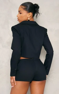 New PrettyLittleThing Woven Cropped Blazer Black