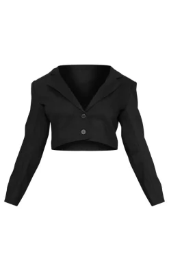 New PrettyLittleThing Woven Cropped Blazer Black