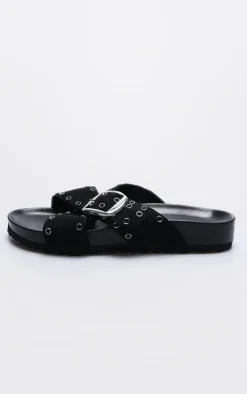 PrettyLittleThing Flat Sandals*Woven Cross Strap Stud Buckle Detail Footbed Sandals