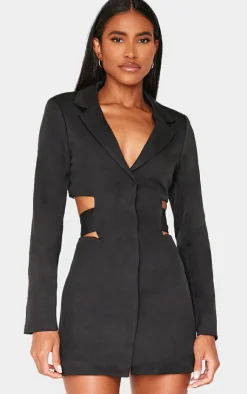 Woven Cut Out Tie Back Blazer Dress-PrettyLittleThing New