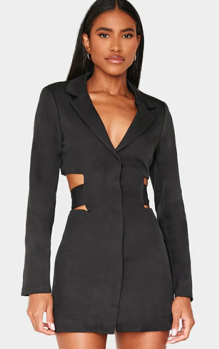 Woven Cut Out Tie Back Blazer Dress-PrettyLittleThing New