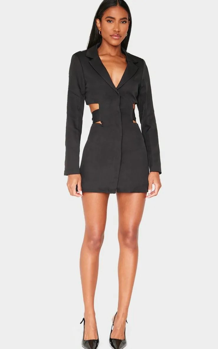 Woven Cut Out Tie Back Blazer Dress-PrettyLittleThing New