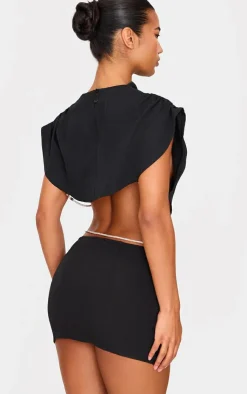 Clearance PrettyLittleThing Woven Diamante Draped Front High Neck Top Black