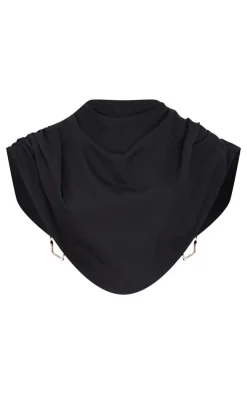 Clearance PrettyLittleThing Woven Diamante Draped Front High Neck Top Black