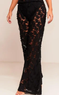Discount PrettyLittleThing Woven Distressed Low Rise Wide Leg Pants Black