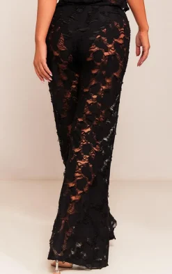 Discount PrettyLittleThing Woven Distressed Low Rise Wide Leg Pants Black