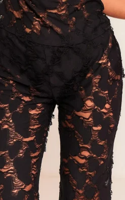Discount PrettyLittleThing Woven Distressed Low Rise Wide Leg Pants Black