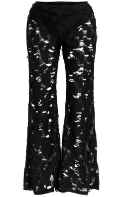Discount PrettyLittleThing Woven Distressed Low Rise Wide Leg Pants Black