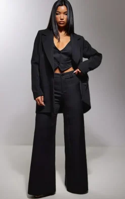 Discount PrettyLittleThing Woven Double Belt Loop Suit Pants Black