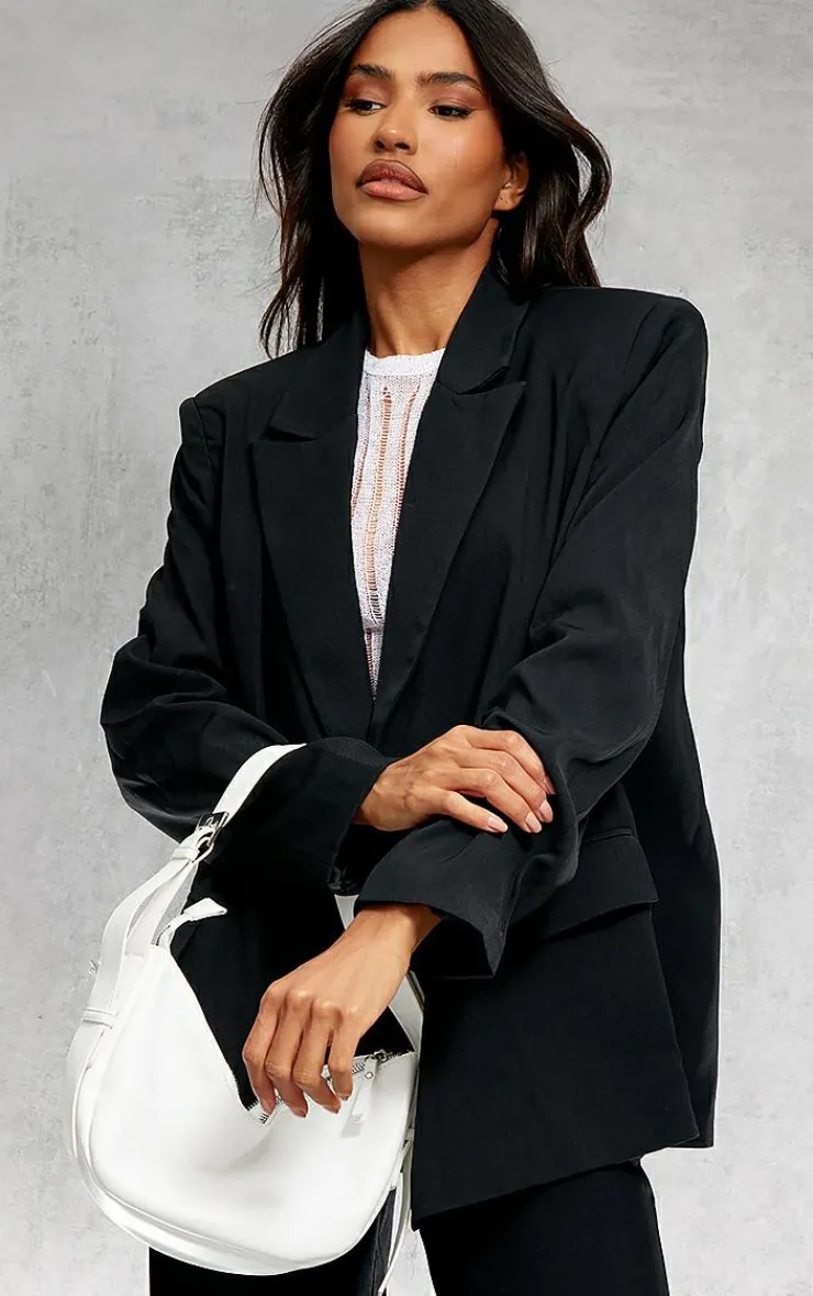 Best PrettyLittleThing Woven Extreme Oversized Shoulder Pad Pocket Blazer Black