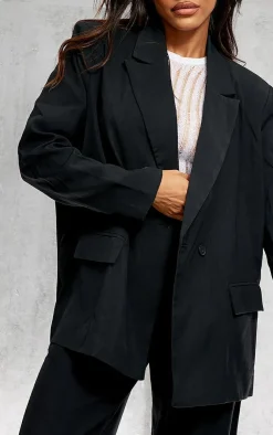 Best PrettyLittleThing Woven Extreme Oversized Shoulder Pad Pocket Blazer Black