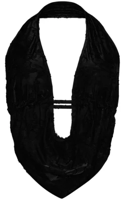 Hot PrettyLittleThing Woven Floral Drape Halterneck Crop Top Black