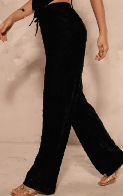 Clearance PrettyLittleThing Woven Floral Mid Rise Wide Leg Pants Black