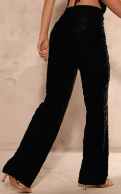 Clearance PrettyLittleThing Woven Floral Mid Rise Wide Leg Pants Black