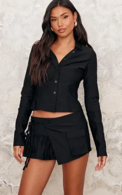 Clearance PrettyLittleThing Woven Frill Detail Cargo Skort Black