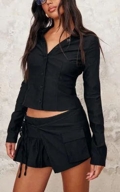 Clearance PrettyLittleThing Woven Frill Detail Cargo Skort Black