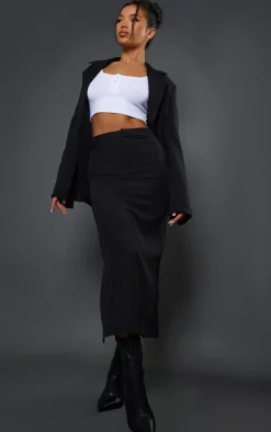 Sale PrettyLittleThing Woven High Waist Tailored Midi Skirt Black