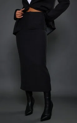 Sale PrettyLittleThing Woven High Waist Tailored Midi Skirt Black