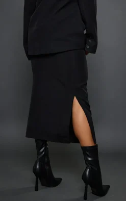 Sale PrettyLittleThing Woven High Waist Tailored Midi Skirt Black