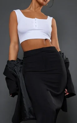 Sale PrettyLittleThing Woven High Waist Tailored Midi Skirt Black