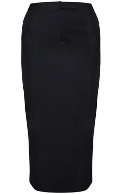 Sale PrettyLittleThing Woven High Waist Tailored Midi Skirt Black