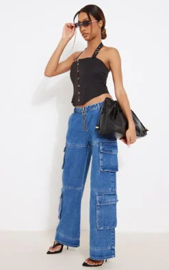PrettyLittleThing Corsets*Woven Hook & Eye Buckle Halterneck Boned Corset