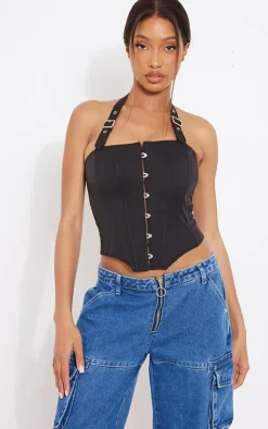 PrettyLittleThing Corsets*Woven Hook & Eye Buckle Halterneck Boned Corset