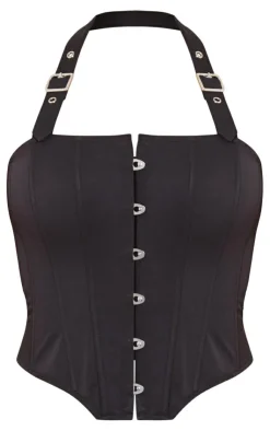PrettyLittleThing Corsets*Woven Hook & Eye Buckle Halterneck Boned Corset