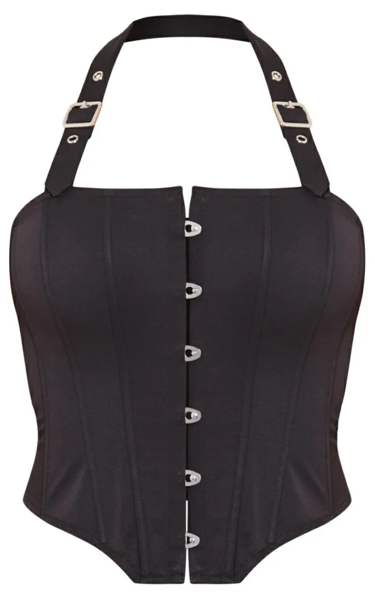 PrettyLittleThing Corsets*Woven Hook & Eye Buckle Halterneck Boned Corset