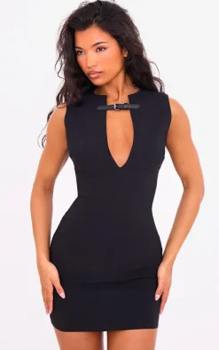 Woven Keyhole Belted Bodycon Dress-PrettyLittleThing Best