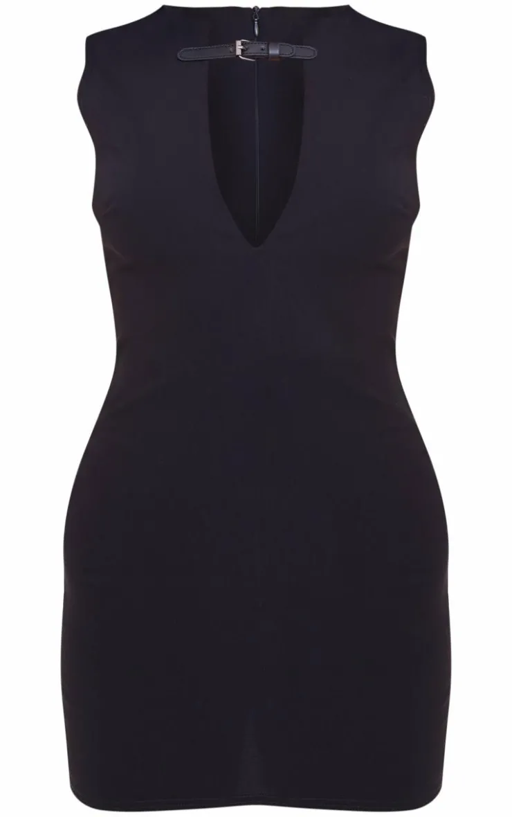 Woven Keyhole Belted Bodycon Dress-PrettyLittleThing Best