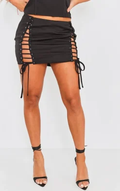 Woven Lace Up Mini Skirt-PrettyLittleThing Hot