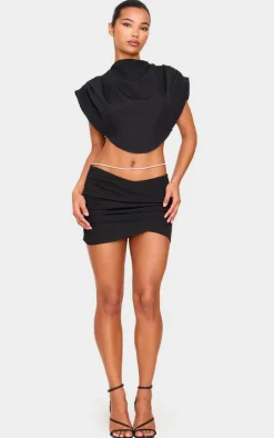 Clearance PrettyLittleThing Woven Layered Diamante Micro Mini Skirt Black