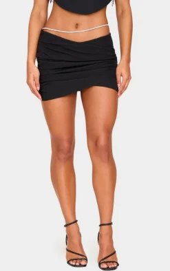 Clearance PrettyLittleThing Woven Layered Diamante Micro Mini Skirt Black