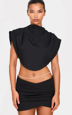 Clearance PrettyLittleThing Woven Layered Diamante Micro Mini Skirt Black
