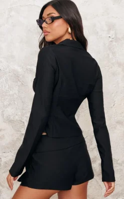 PrettyLittleThing Woven Long Sleeve Cargo Shirt Black
