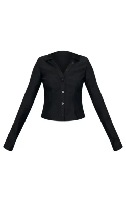 PrettyLittleThing Woven Long Sleeve Cargo Shirt Black