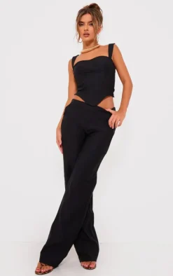 Best PrettyLittleThing Woven Low Rise Straight Leg Pant Black