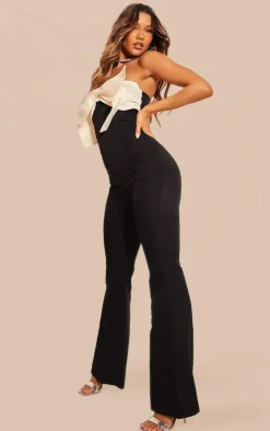 Woven Oversized Contrast Bow Detail Wide Leg Jumpsuit-PrettyLittleThing New