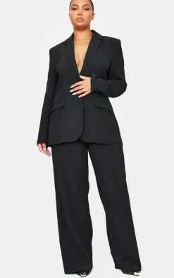 Discount PrettyLittleThing Woven Pin Tuck Premium Straight Leg Pants Black