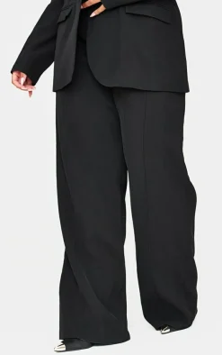 Discount PrettyLittleThing Woven Pin Tuck Premium Straight Leg Pants Black