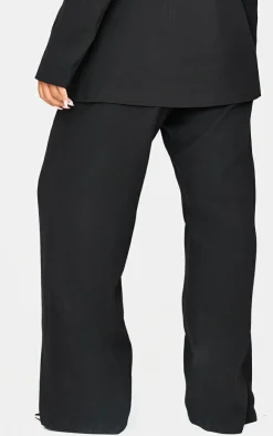 Discount PrettyLittleThing Woven Pin Tuck Premium Straight Leg Pants Black