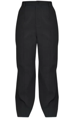 Discount PrettyLittleThing Woven Pin Tuck Premium Straight Leg Pants Black