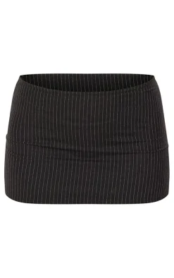 Hot PrettyLittleThing Woven Pinstripe Low Rise Micro Mini Skirt Black