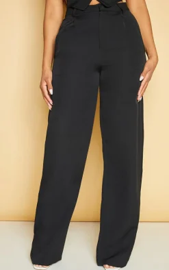 Discount PrettyLittleThing Woven Pleat Detail Wide Leg Pants Black